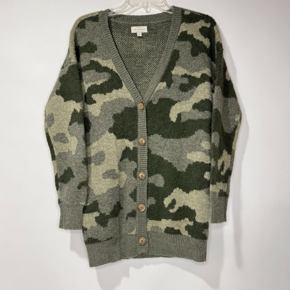 Lucky Brand Sweaters - Lucky Brand Sweater Women's Sz S Green Camouflage Wool Blend Button Up Cardigan